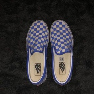 blue checkered slip on vans
